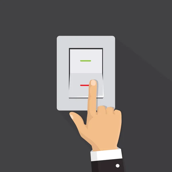 Isometrische pictogram. Hand draaien op de lichtschakelaar. Tuimelschakelaar. — Stockvector