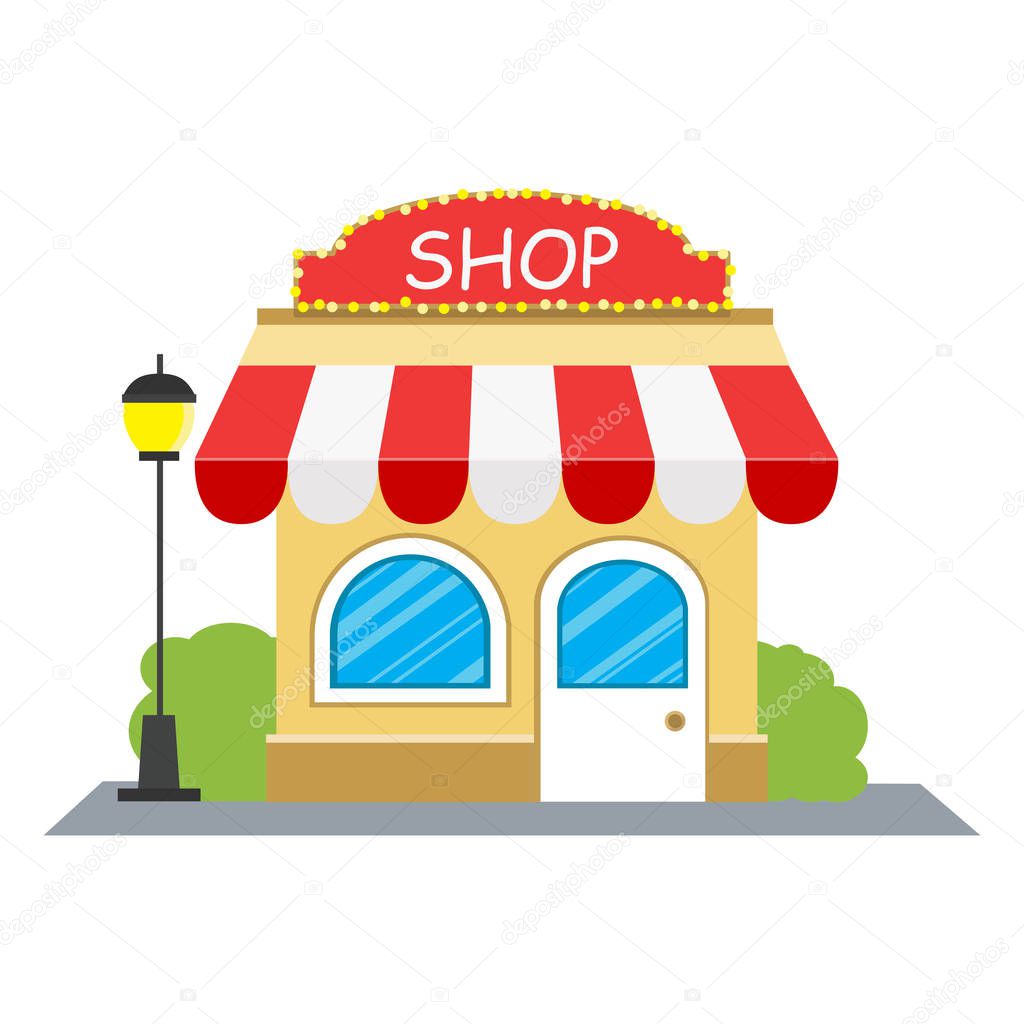Icon of building facade with signboard, shop store or cafe. Flat