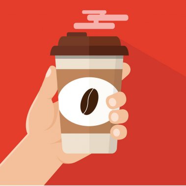 Sıcak bir içecek fincan tutan el. Kahve zamanı, kahve molası. Isolat