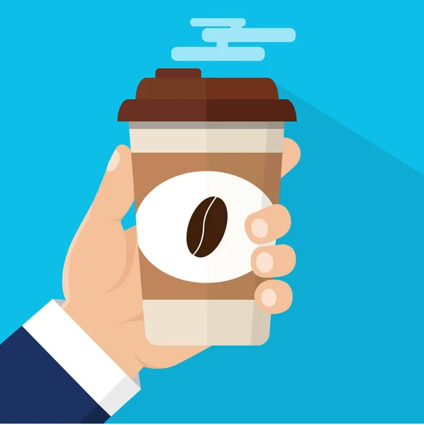มือถือถ้วยเครื่องดื่มร้อน เวลากาแฟ พักดื่มกาแฟ . — ภาพเวกเตอร์สต็อก
