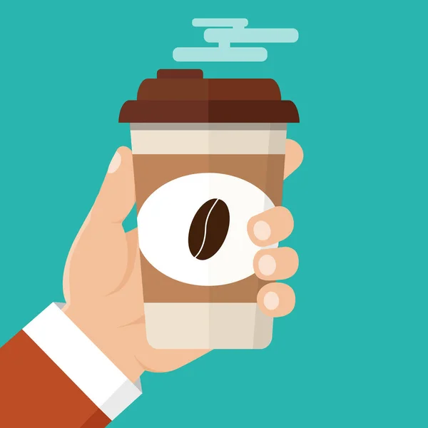 มือถือถ้วยเครื่องดื่มร้อน เวลากาแฟ พักดื่มกาแฟ . — ภาพเวกเตอร์สต็อก