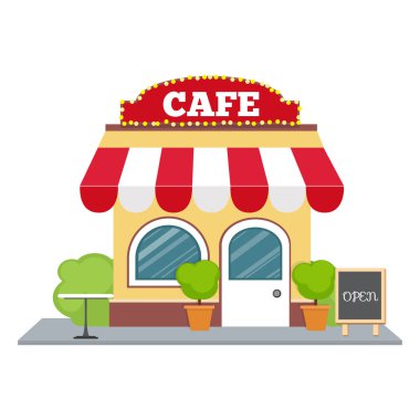 Düz izometrik tasarım. Renkli kafe izometrik Restoran 