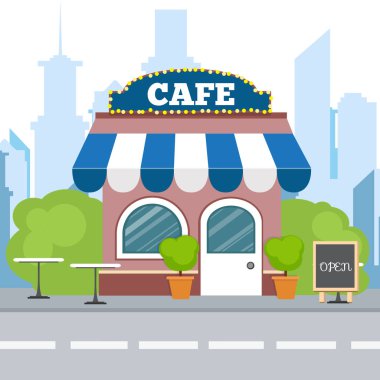 Düz izometrik tasarım. Renkli kafe izometrik Restoran