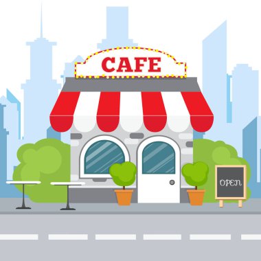 Düz izometrik tasarım. Renkli kafe izometrik Restoran
