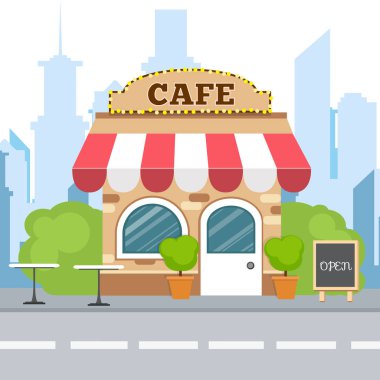 Düz izometrik tasarım. Renkli kafe izometrik Restoran