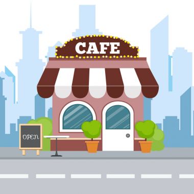 Düz izometrik tasarım. Renkli kafe izometrik Restoran