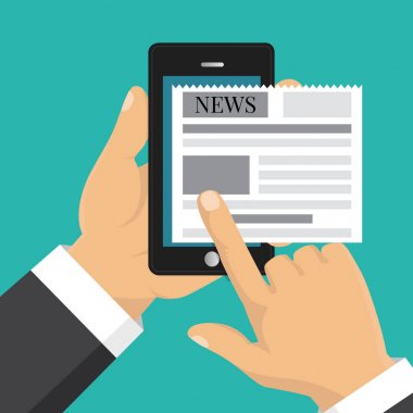 Akıllı telefon ekranında haber okuma. El tutma cep telefonu 