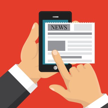 Akıllı telefon ekranında haber okuma. El tutma cep telefonu 