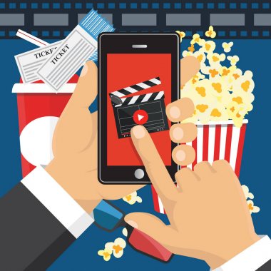 Sinema biletleri satır sırasını üzerinde. Smartphone uygulama. Vektör 