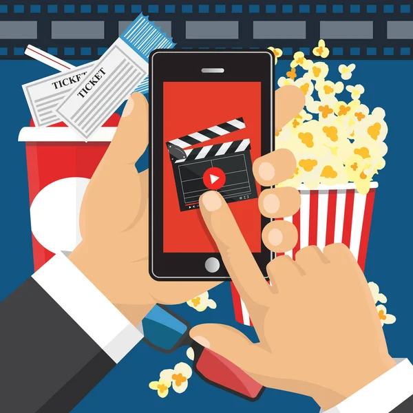 On line order of cinema tickets. Smartphone application. Vector — Stock Vector