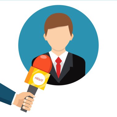 İşadamı bir gazeteci röportaj verir. Basın toplantısı. 