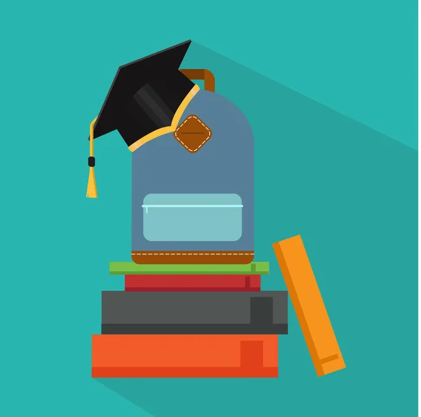 Icono de educación. Graduado en sombrero, libros, certificado. Vector — Archivo Imágenes Vectoriales