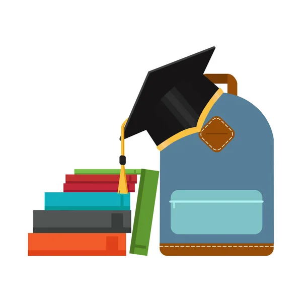 Icono de educación. Graduado en sombrero, libros, certificado. Vector — Vector de stock