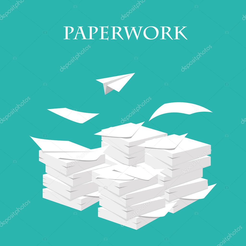 Documents. Stack, pile of paper. Paperwork and routine. Vector