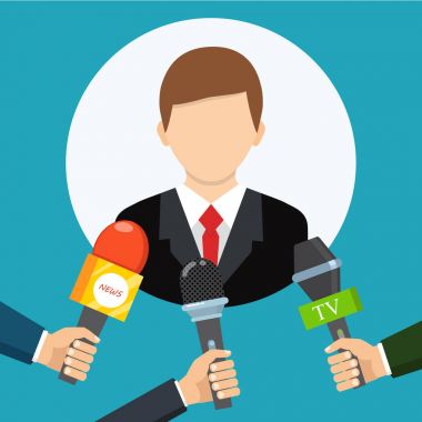 İşadamı bir gazeteci röportaj verir. Basın toplantısı.