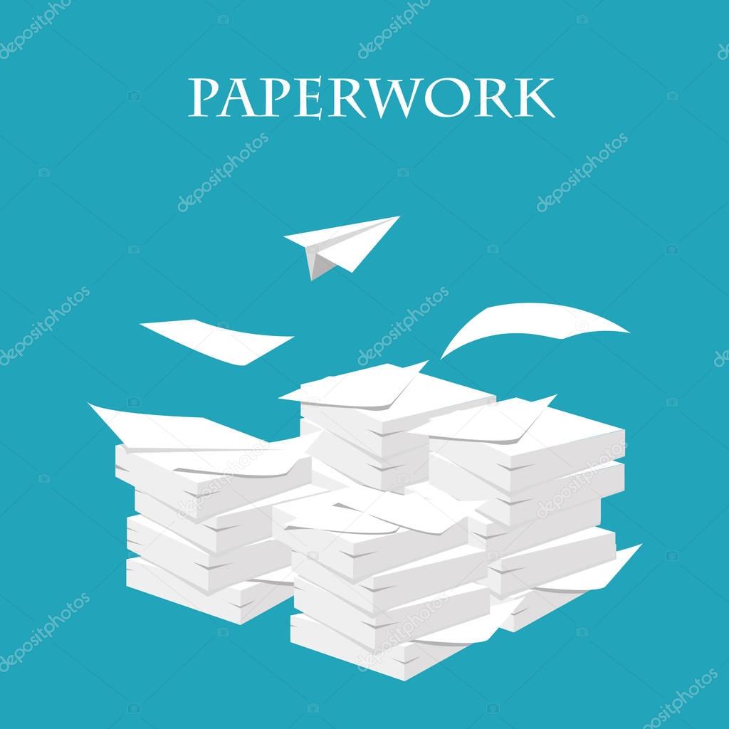 Documents. Stack, pile of paper. Paperwork and routine. Vector 