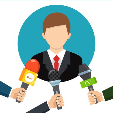 İşadamı bir gazeteci röportaj verir. Basın toplantısı.