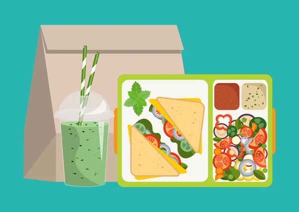 Lunchbox met gezonde voeding. Het concept van een gezonde levensstijl, — Stockvector
