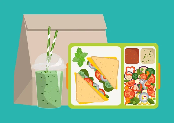 Almuerzo con comida saludable. El concepto de un estilo de vida saludable , — Vector de stock