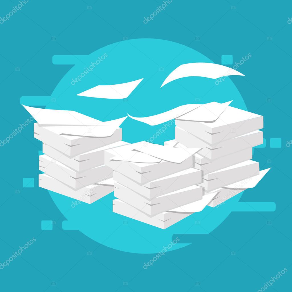 Documents. Stack, pile of paper. Paperwork and routine. Vector