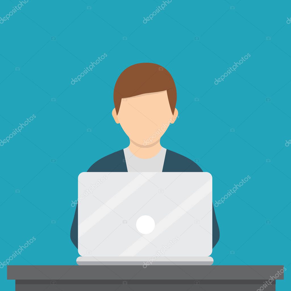 Man working with laptop. Vector illustration. Flat design