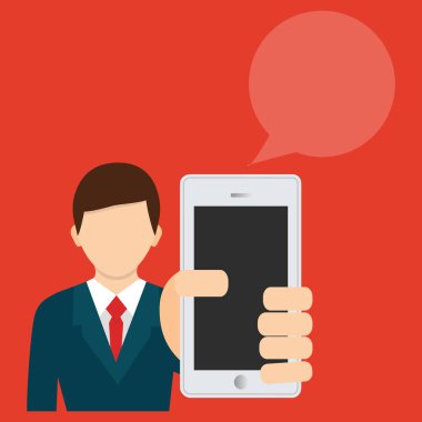 Vektör simgesi. İşadamı holding smartphone.