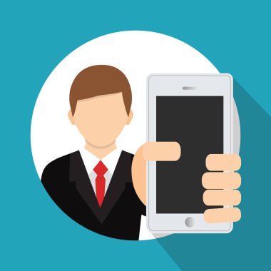 Vektör simgesi. İşadamı holding smartphone.