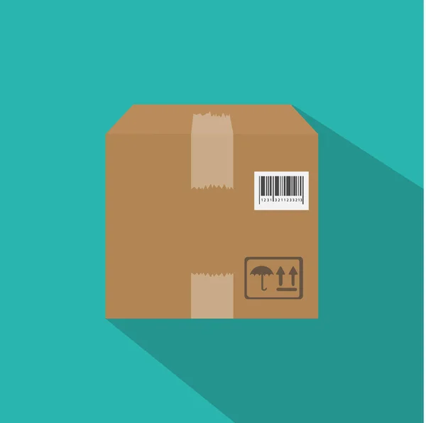 Verpackungsbehälter mit Verpackungssymbolen, Aufklebern, Strichcode. — Stockvektor