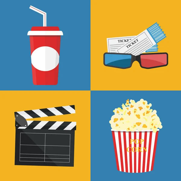 Vectorillustratie. Popcorn en drinken. Film strip grens. — Stockvector