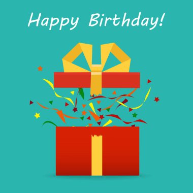 Vektör. Açık hediye kutusu, doğum günü, sürpriz tatil kavramı.