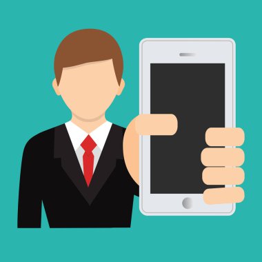 Vektör simgesi. İşadamı holding smartphone.