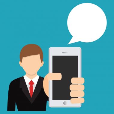 Vektör simgesi. İşadamı holding smartphone.