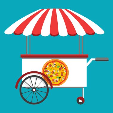 Fast food siluet pizza ile izlemek. Vektör. Pizza teslim