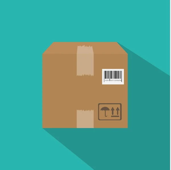 Boîte contenant avec des icônes d'emballage de manutention, autocollants, code à barres . — Image vectorielle