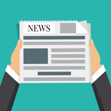 İşadamı gazete tutan eller. Haber kelime, kahve molası, l