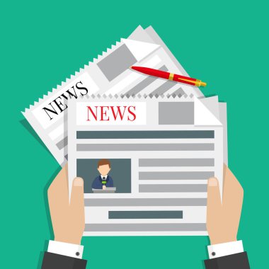 İşadamı gazete tutan eller. Haber kelime, kahve molası, l