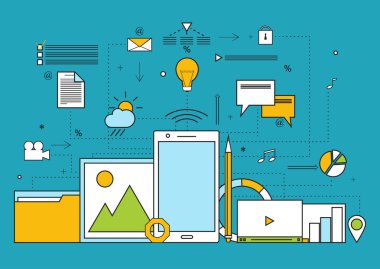Yaratıcı süreç kavramı, fikir, Web sitesi için düz öğeleri kümesi