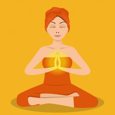 Yoga kadın lotus poz. Kız meditasyon. Vektör çizim