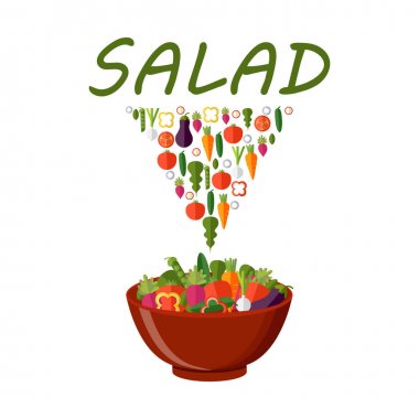 Taze sebze salatası vektör Icon set. Vektör çizim. FLA