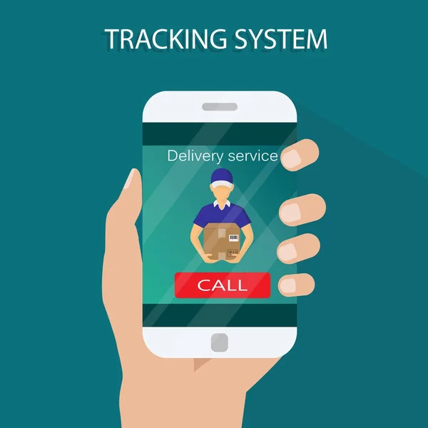 Package tracking. Order tracking app concept. Hand holding mobil