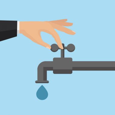 Arka plan üzerinde izole erkek eli ile suyu açın. Vektör