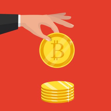 Cripto para birimi. Vektör. Altın bitcoin işareti simgesi düz ağ m