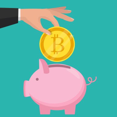 Cripto para birimi. Vektör. Altın bitcoin işareti simgesi düz ağ 