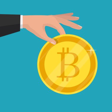 Cripto para birimi. Vektör. Altın bitcoin işareti simgesi düz ağ m