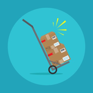 Paketleri dağıtım arabası ile. Vektör simgesi