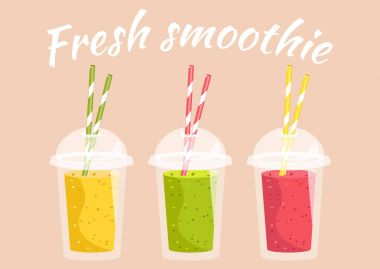 Çizgi film yüzlü şeffaf plastik bardakta. Vektör illustra