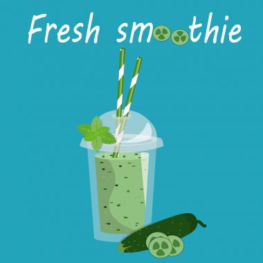  Çizgi film vektör çizim. Smoothies şeffaf plastik