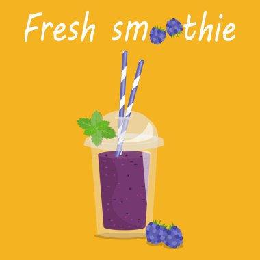  Çizgi film vektör çizim. Smoothies şeffaf plastik