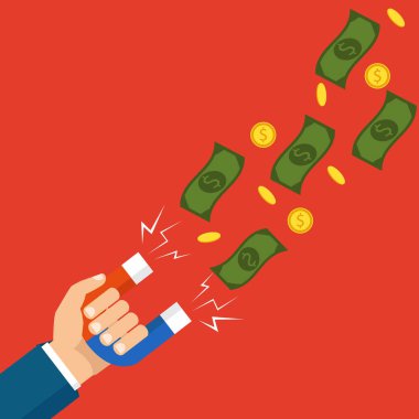 Düz tasarım, illüstrasyon vektör. Bir mıknatıs tutan eller.