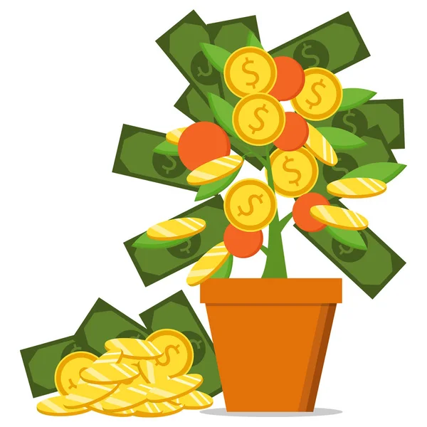 The hand of a businessman who pours a money tree. The concept of — Stock Vector